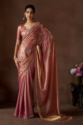 Designer Pastel Pink Bridal Saree in Silk with Stone Work and Sequins for Weddings
